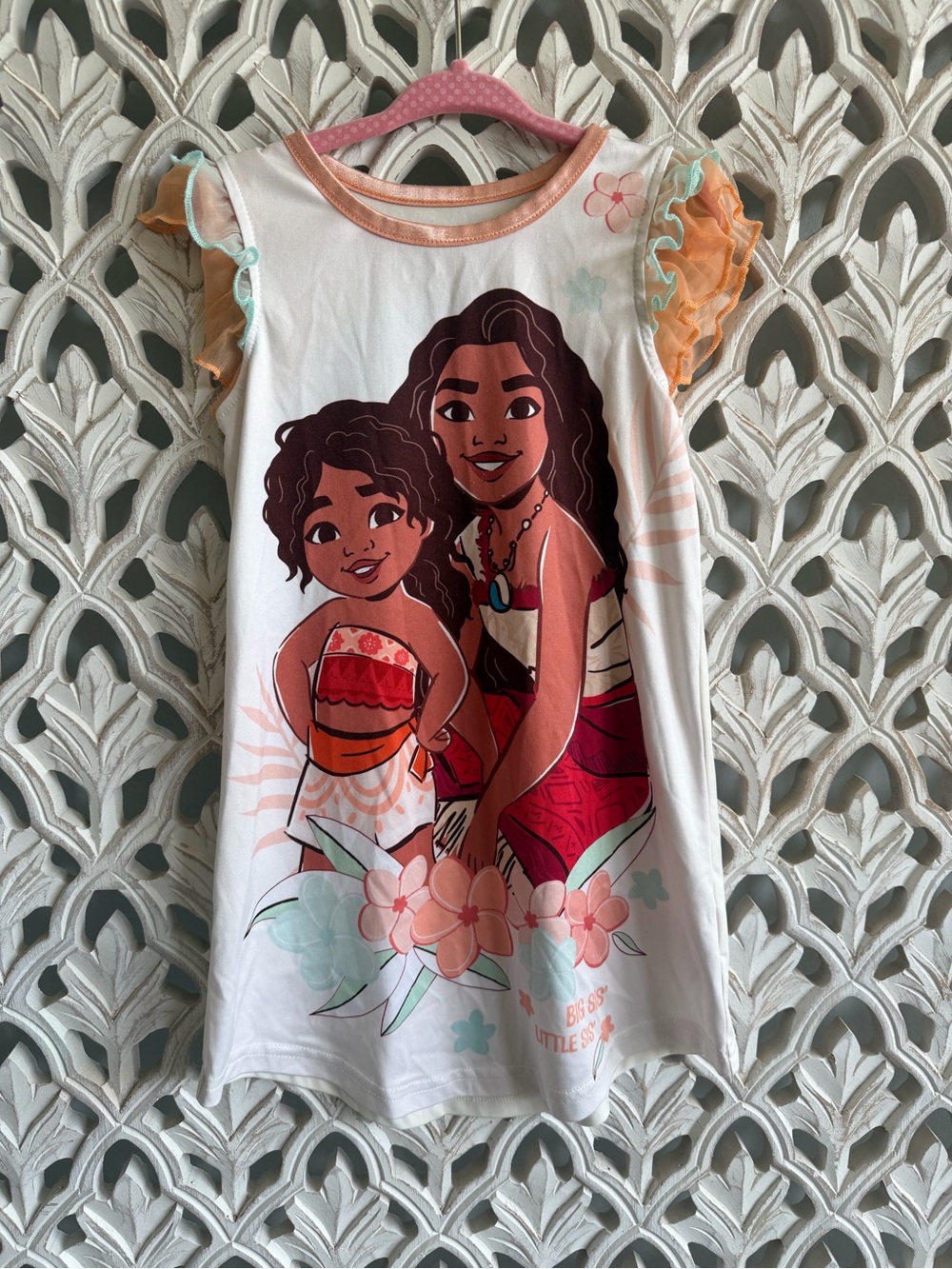Disney Moana 2 Girls Nightgown Dress Size 4 Moana Simea Ruffle Sleeve